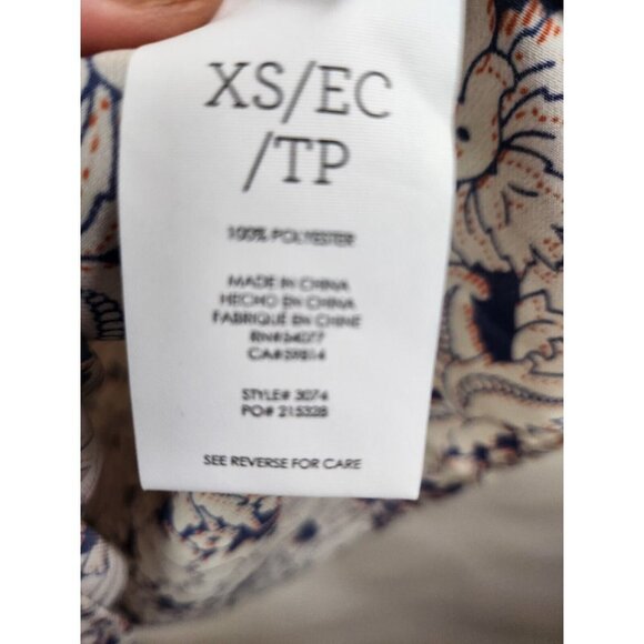 𝅺Cabi Cream Blue Lilac Damask Flutter Sleeve Casual Top 3074 Blouse Sz XS - Picture 5 of 9